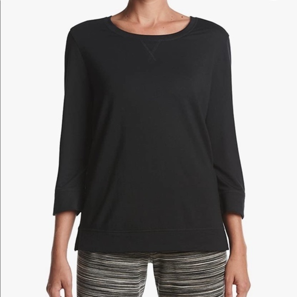 Karen Neuburger Live Love Lounge size 3X black knit top 3/4 sleeve exposed seems